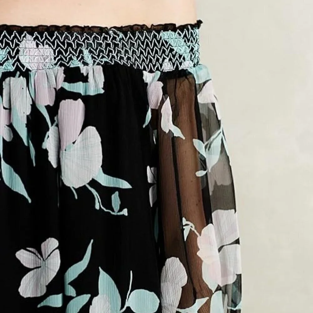 Maeve Black Floral Off-Shoulder Dress Small NWT Boho 70s Flowy Festival Tropical - Picture 2 of 9